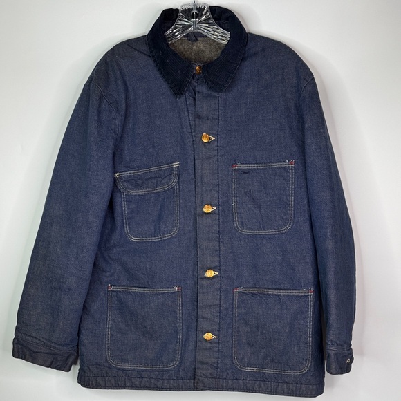 Vintage Wrangler Blue Bell Blanket Denim Chore Jacket Corduroy Collar 42